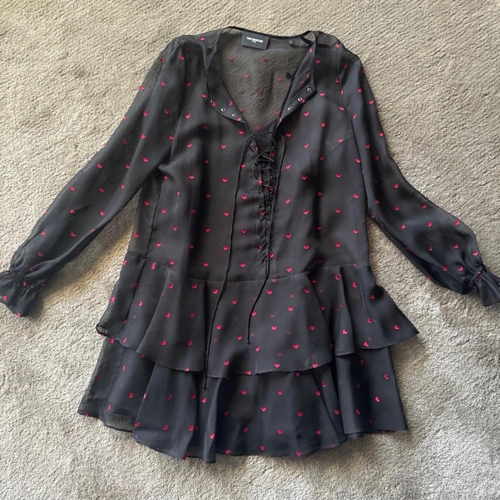 Black Sheer Dress with Pink Hearts